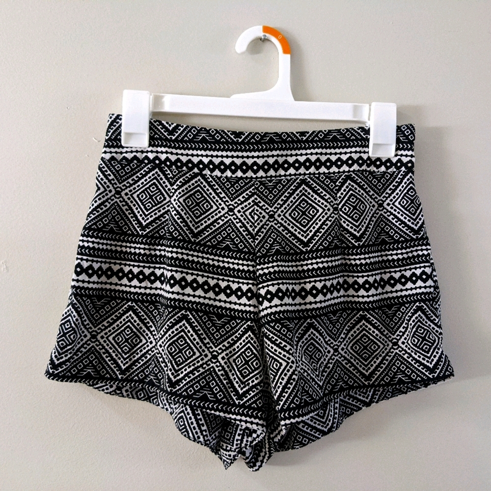 Black and white tribal print shorts